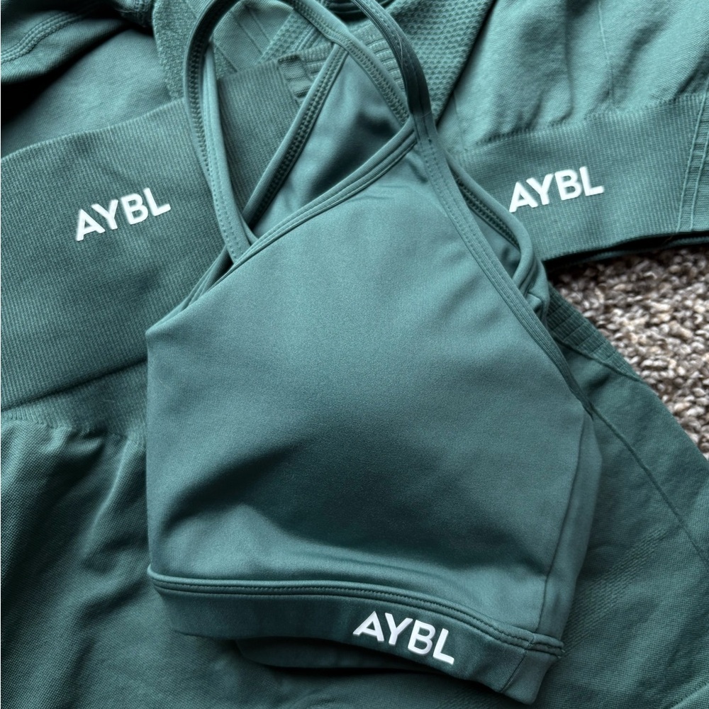 AYBL Women's Teal Workout Set - Sports Bra, Shorts, Long Sleeve Workout Top - Picture 11 of 12